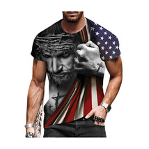 Jesus America The Cross   Religious &amp; Patriotic T-Shirt Crew Neck Short Sleeve F - £17.92 GBP