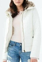 Womens Jacket Aeropostale White Faux Fur Hooded Puffer Winter Coat $180-size L - £73.94 GBP