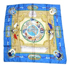 Hermes Scarf Le Geographe 90 cm silk blue geography Carre map 35&quot; - £307.66 GBP
