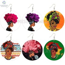 SOMESOOR Curly Afro Natural Hair Women African Wooden Drop Earrings Bubble Girl  - £19.16 GBP