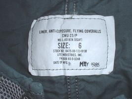 USAF US Air Force CWU-23 exposure liner size 6; May 1985 - £47.18 GBP