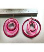 Pink Circles Earrings Vintage Multi Rings Dangle Retro 80s - £11.75 GBP