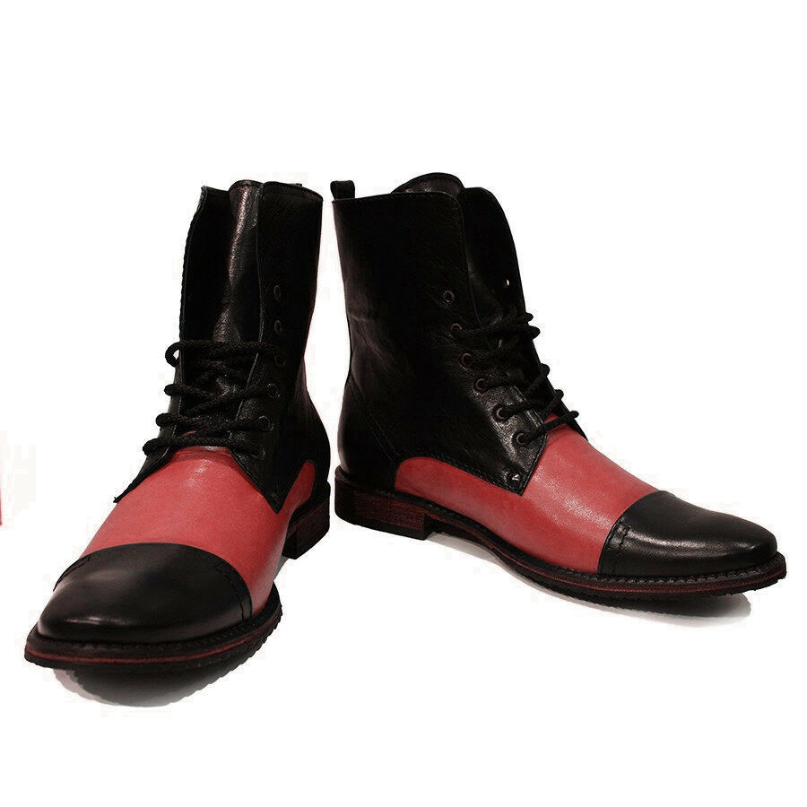 High Ankle Men's Two Tone Black Peach Cap Toe Derby Real Leather Boots US 7-16