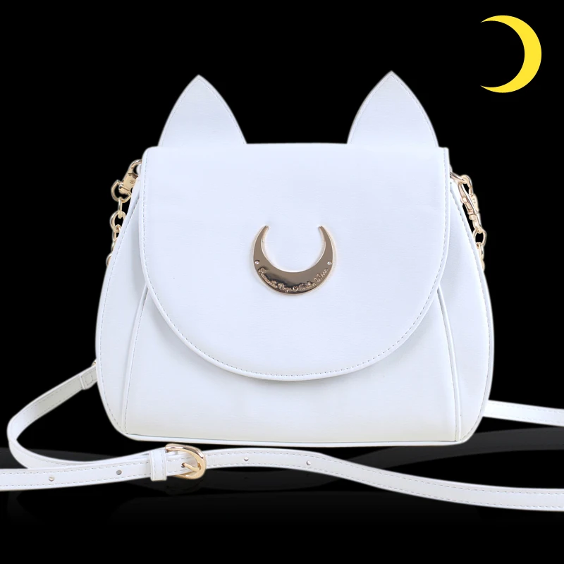 White/Black Sailor Moon Luna/Artemis Shoulder Bag Ladies Luna Cat Leather Handba - $73.74