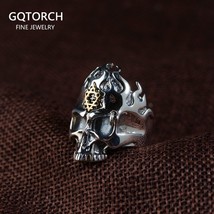 S925 Silver Vintage Thai Silver Craft Ring for Men Punk Style Skull Silver Ring  - £73.29 GBP
