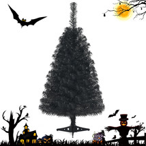 Costway 3 ft Unlit Artificial Christmas Halloween Mini Tree Black with Stand - £43.36 GBP