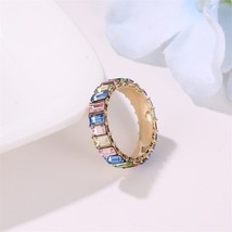 Boho Thin Baguette Rainbow Zircon Woman Ring Fashion Stack Crystal Stone Eternit - £7.74 GBP