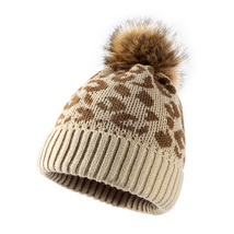 Leopard Print Wool Ball Knitted Hat - £20.43 GBP