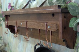 Red mahogany pot utensil rack holder with shelf for lids wall mount soli... - £160.83 GBP