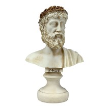 Zeus Father King of Gods Bust Greek Roman Cast Alabaster Grey Statue Scu... - $44.34
