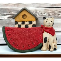 Summer Cat Refrigerator Magnet Vintage Watermelon Slice Birdhouse - £10.12 GBP