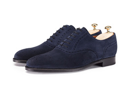 Royal Licorice Blue Brogue Toe Balmoral Original Suede Leather Men&#39;s Dress Shoes - £101.45 GBP