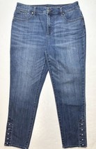 Chicos So Slimming Girlfriend Slim Leg Ankle Jeans Sz 1 (US 8) Blue Denim Pearls - £23.59 GBP
