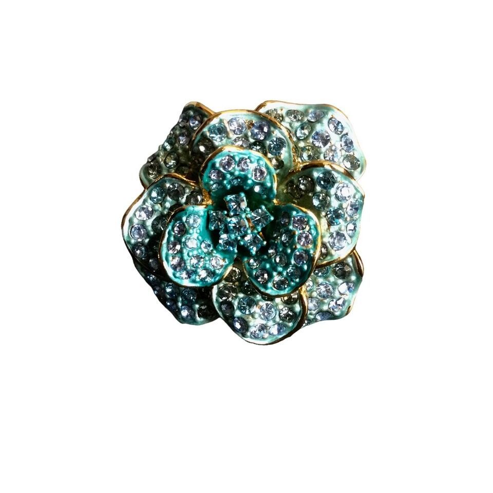 Joan Rivers Women's Teal Blue Flower Cocktail Ring Size 8.25 Classic Collection - $43.55