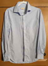 Michael Kors Men&#39;s Size M 15 Blue White Long Sleeve Button Shirt Slim Fi... - £10.54 GBP