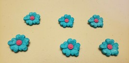 Novelty Buttons (New) 7/8" (6) Swirl Heart Flowers AQUA/PINK - $4.90