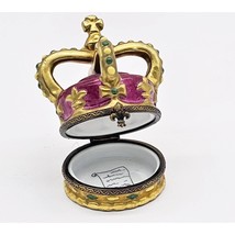 Trinket Box Porcelain Peint Main Eximous Crown Fleur De lis Limoges France 2.5&quot; - £155.33 GBP