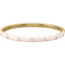 14K Yellow Gold 1/5 CTW Natural Diamond &amp; Pink Enamel 7&quot; Bangle Bracelet - £2,141.47 GBP