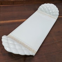 Vintage Porcelain Vanity Tray 13x4.5 Inch Off White w/ Faux Pearls - $31.79