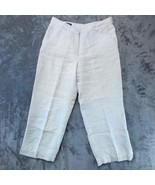 Lands&#39; End Linen Cropped Pants Button Detail High Waist Beige Size 14 - $54.69 CAD
