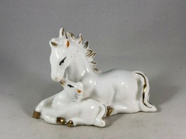 Vintage Retro 90s Porcelain White Unicorn Mother and Baby Figurine Sculpture - £11.39 GBP