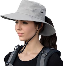 Women&#39;S Ponytail Sun Hat With Mesh Uv Protection Wide Brim Beach Fishing Hat. - £26.49 GBP