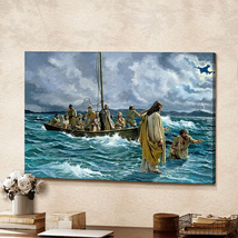 Jesus Christ Walking On The Sea Jesus Christ Canvas Wall Art Jesus Poster - £18.34 GBP+