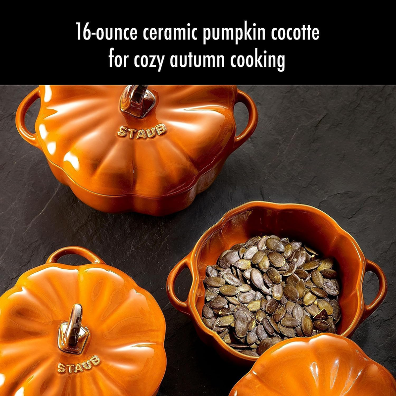 Ceramic 2-Pc 24-Oz Petite Pumpkin Cocotte Set - Burnt Orange Item image 2
