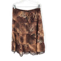 New York City Design Co Womens Tiered Skirt Brown Black Lined Lace 100% Silk M - £10.96 GBP