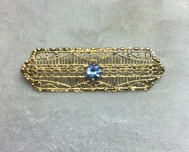 10k Yellow Gold Filigree Genuine Natural Sapphire Pin (#J5324) - $256.41