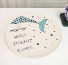 Ebros Nautical Blue Mermaid Kisses Starfish Wishes Ceramic Dinner Plates 2 Pack - £29.10 GBP