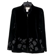 Coldwater Creek Velour Jacket M Womens Zipper Floral Roses Pockets Casua... - £16.92 GBP