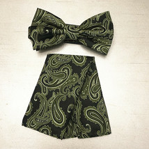 Men Olive Green BUTTERFLY Bow tie And Pocket Square Handkerchief Set Wed... - £8.48 GBP