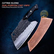 Full Tang Cutting Slicing Chef Knife Damascus Steel Heavy Cleaver With Sheath - £99.85 GBP