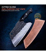 FULL TANG CUTTING SLICING CHEF KNIFE DAMASCUS STEEL HEAVY CLEAVER WITH S... - £98.98 GBP