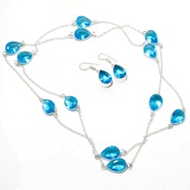 London Blue Topaz Pear Shape Handmade Fashion Necklace Set Jewelry 36&quot; SA 6913 - £7.23 GBP