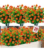 Turnmeon 20 Pack Artificial Fall Flowers Plants Outdoor Uv Resistant Fake - £30.67 GBP