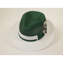 Men's Belvedere 2-Tone Straw Style Fedora Hat Snap Brim BD953 Emerald White image 2