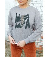 Gray MAMA Lightning Leopard Print Long Sleeve Sweatshirt - $41.80 CAD