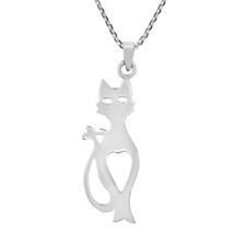 My Romantic Foxy Cat Lovely Silhouette Sterling Silver Pendant Necklace - £12.23 GBP