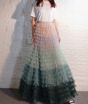 Green Gray Tiered Tulle Skirt Outfit Women Plus Size Full Long Tulle Skirt image 1