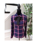 Forever 21 Blouse Women&#39;s Size Small Navy Blue Pink Shirt with Black Bow... - $35.32 CAD