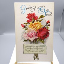 Antique Embossed Greetings Postcard, Roses and Poetry Floral Divided Back - £9.90 GBP