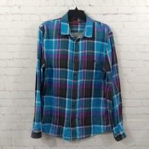 Seven For All Mankind Shirt Mens Large Blue Plaid Button Up Cotton Casual - $24.99