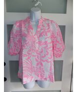 Lilly Pulitzer Mialeigh Elbow Sleeve Rousseau Pink Linen Print Top Size ... - $138.00
