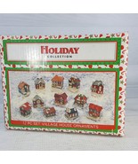 Porcelain Bisque 12pc Christmas Village Houses 2&quot; Building Ornaments Fig... - $24.24