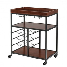 3 Tiers Storage Bar Serving Cart with Wine Rack - Color: Brown - £73.08 GBP