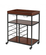 3 Tiers Storage Bar Serving Cart with Wine Rack - Color: Brown - $129.38 CAD