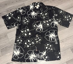 Joe Marlin Black Floral Hawaiian Button Down Short Sleeve Shirt Size XL - £11.61 GBP