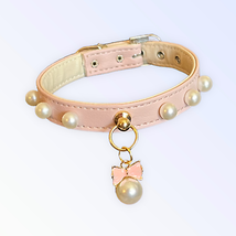 Chic Pearl and Bow Dog Collar in Vegan Leather - £29.09 GBP